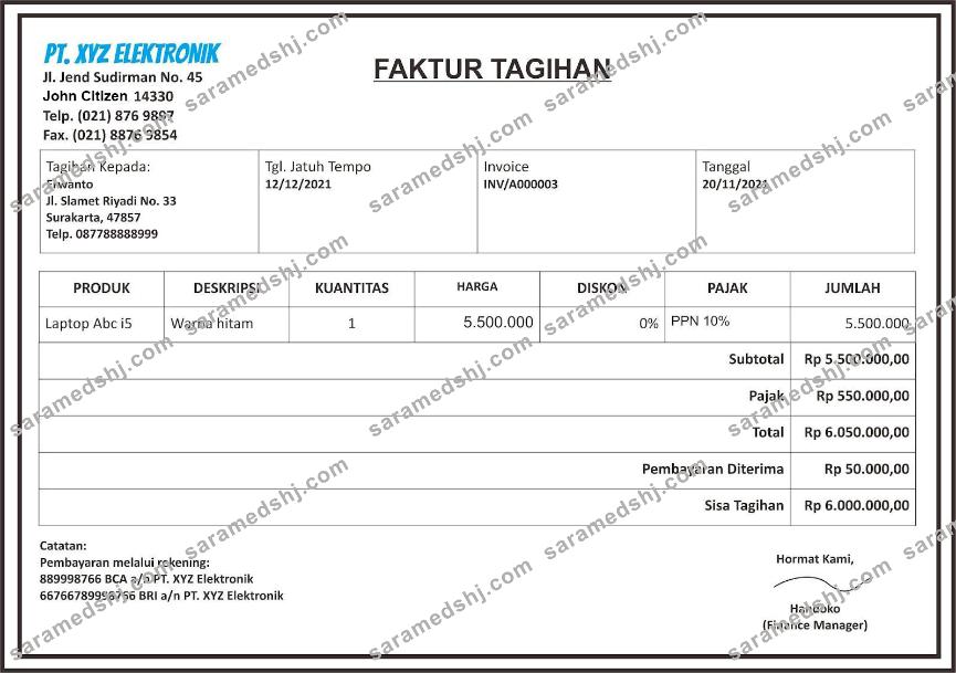 PT. XYZ elektronik paystub in Word and PDF formats
